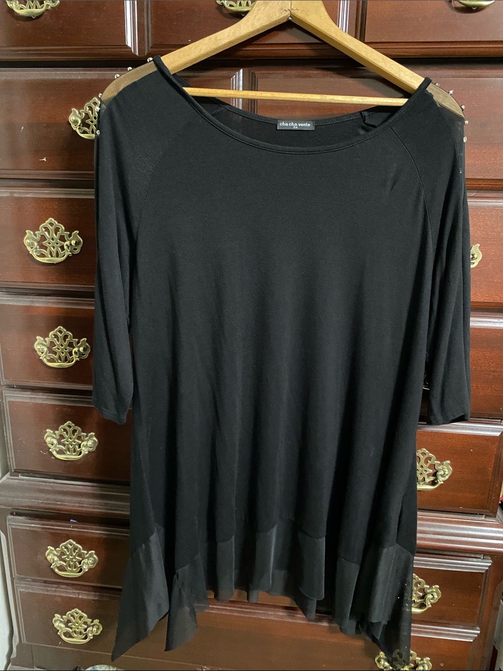 Black Tunic with Asymmetric Hem and Shoulder Stud Detail womens 2X